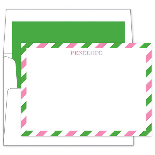 Pink & Green Stripe Flat Note Cards
